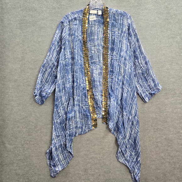 Other - Chico's Women Top 2 Blue Tie Dye Shibori Gold Sequin Kimono Handkerchief‎